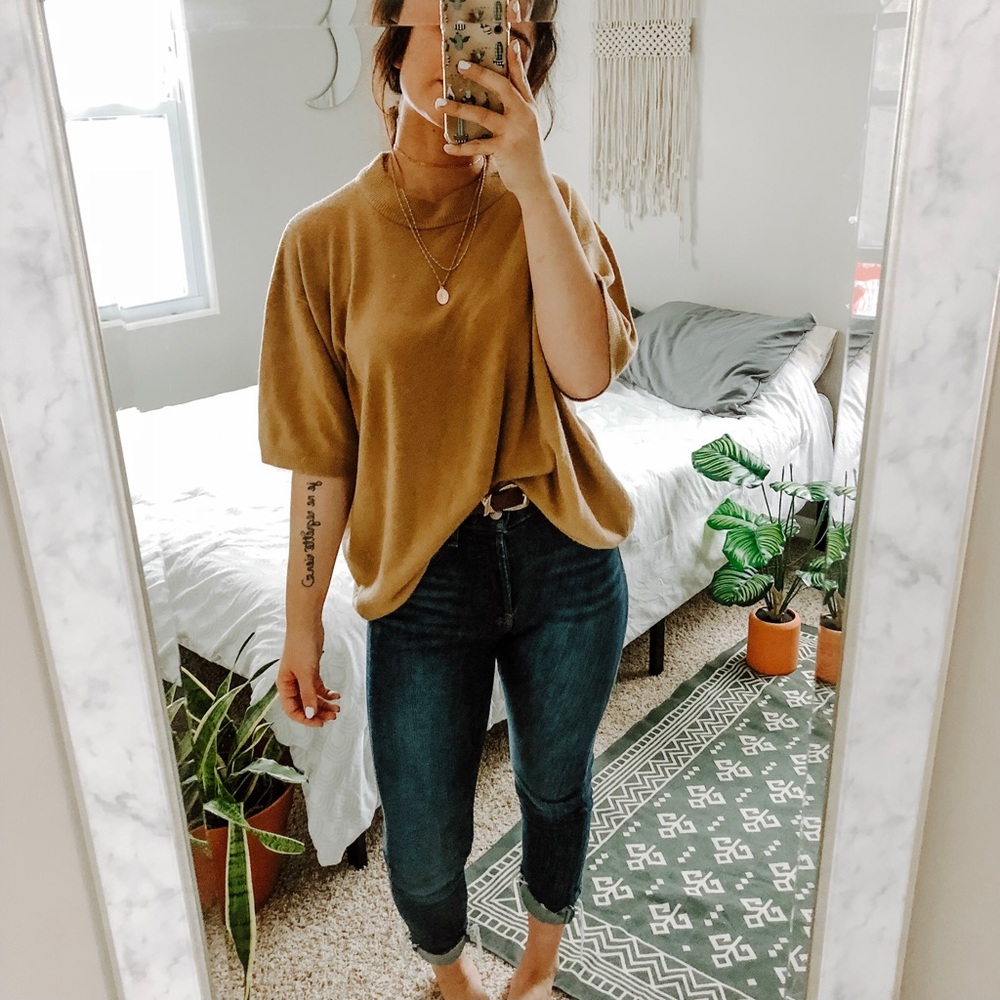 VINTAGE • tan super soft turtle neck sweater